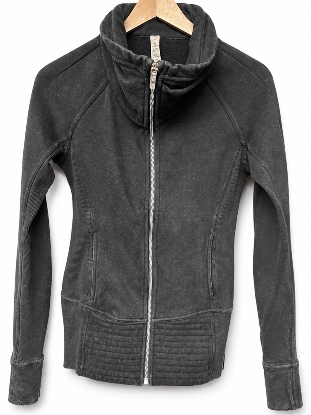 Lululemon Radiant Jacket Black Wash Size 2 Full Zip Cotton Blend High Collar
